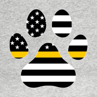 Thin Gold Line Flag Dog Paw for Police Dispatcher T-Shirt